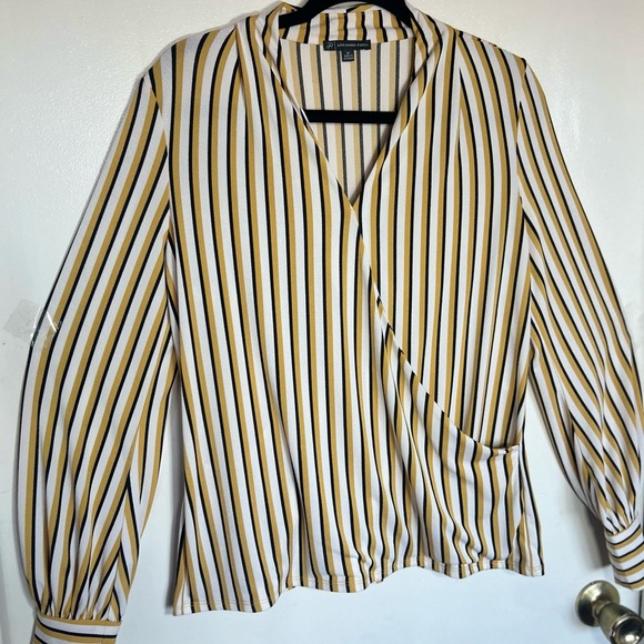 Adrianna Papell Cream and Gold Striped Blouse - Picture 3 of 8